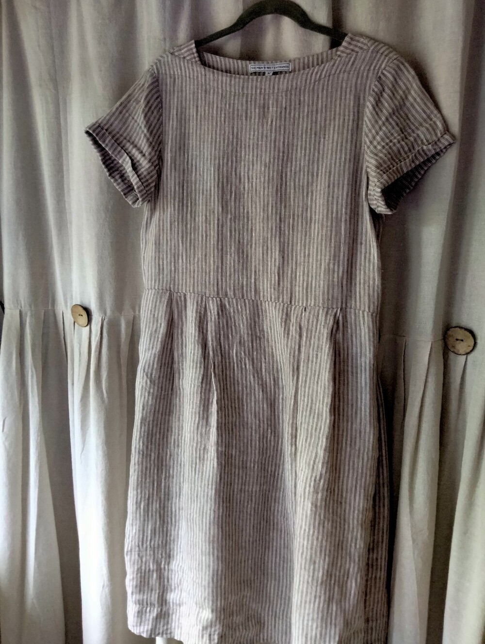 Women's Short Sleeve 100%  Linen Dress in Light Taupe